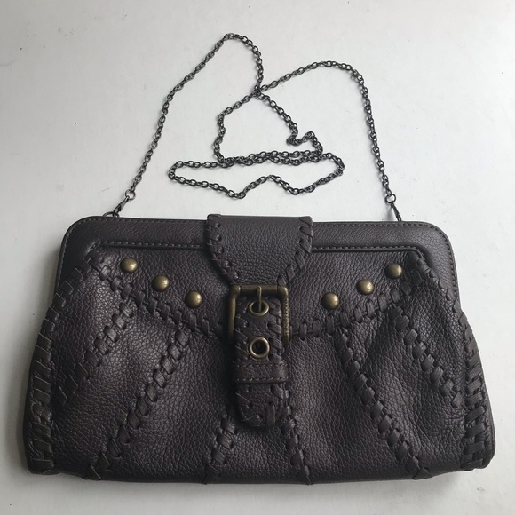 Isabella Fiore Purse Clutch Crossbody Whipstitch Studded Chain - Picture 1 of 5
